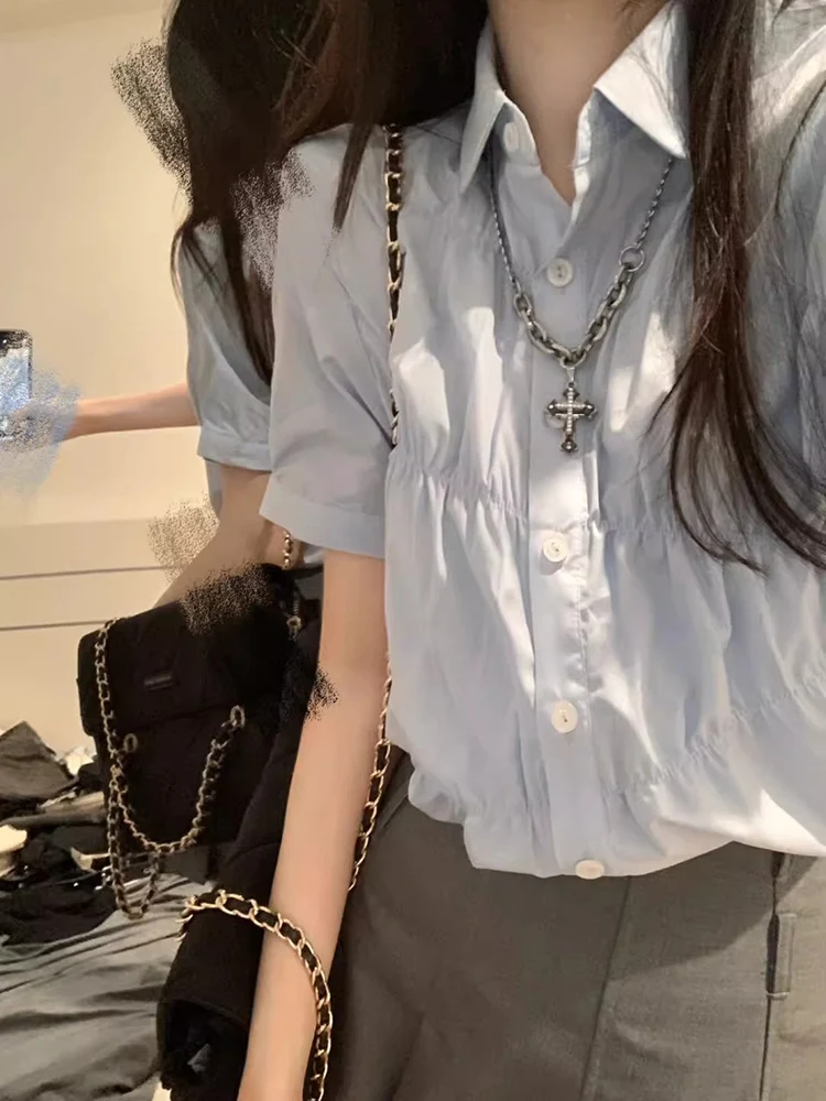 Sweet Style Japanese Loose Fit Short Sleeve Shirt Women's Summer Fashionable Design Sensation Top Milk Blue Color
Sweet Style Japanese Loose Fit Short Sleeve Shirt Women's Summer Fashionable Design Sensation Top Milk Blue Color