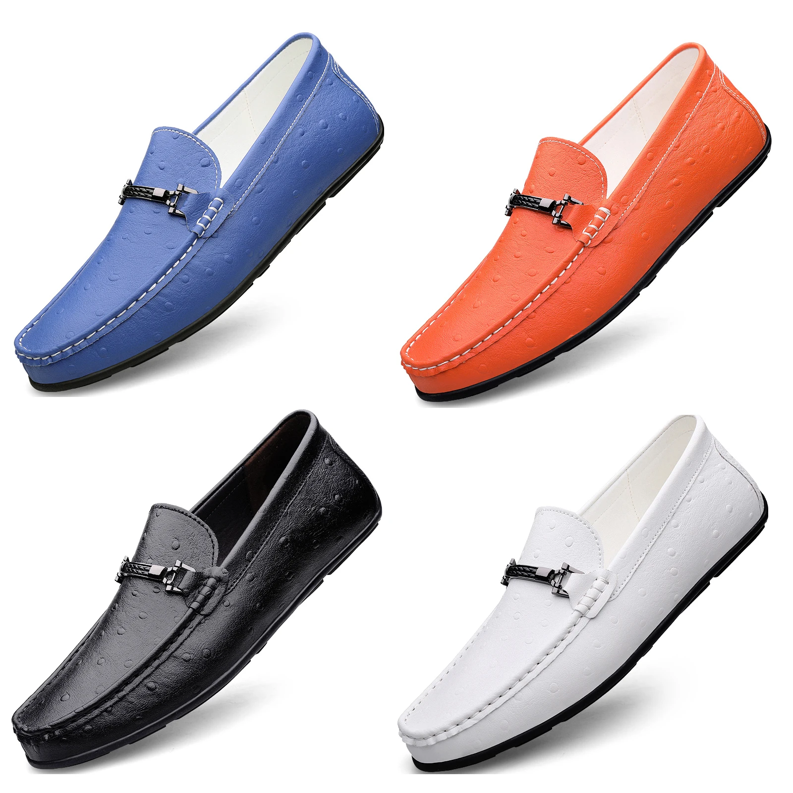 Men's Ostrich Embossed Loafers, PU Leather Slip On Driving Shoes with Metal Buckle, Orange/White/Black Casual Shoes
Men's Ostrich Embossed Loafers, PU Leather Slip On Driving Shoes with Metal Buckle, Orange/White/Black Casual Shoes