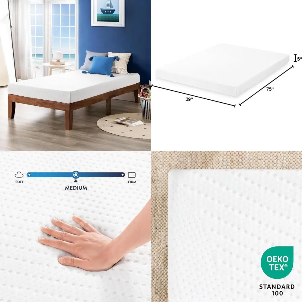 5 Dual Layer Gel Memory Foam Mattress for Kids & Adults, Medium Firm, Bed-in-a-Box, White
5 Dual Layer Gel Memory Foam Mattress for Kids & Adults, Medium Firm, Bed-in-a-Box, White