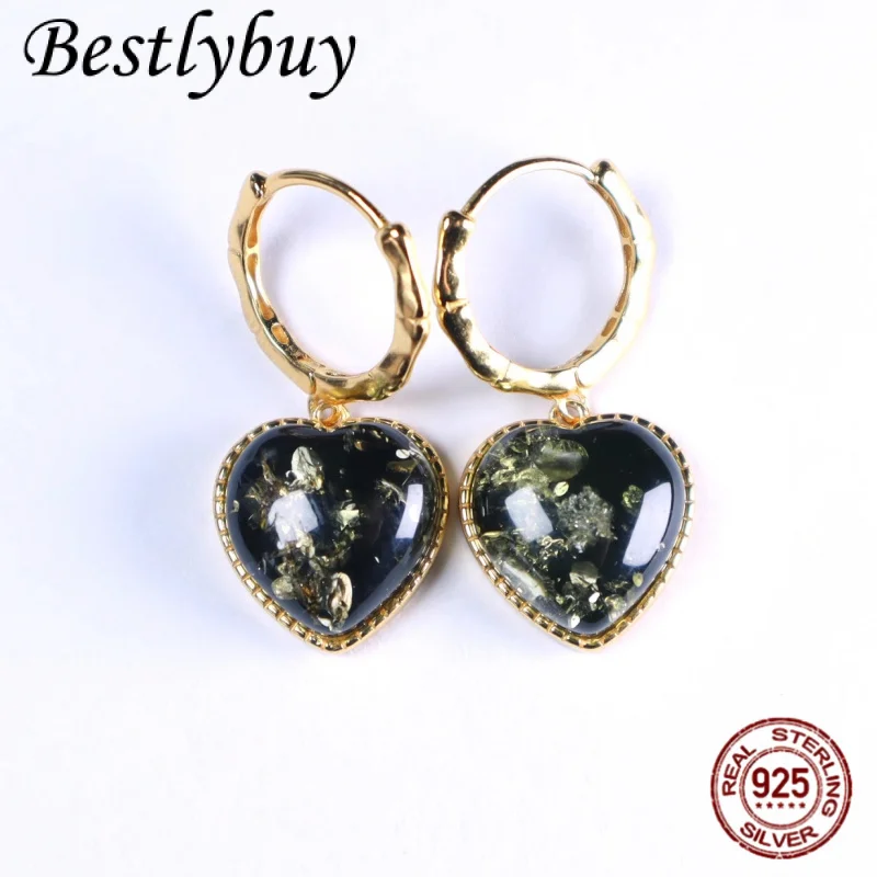 Natural Russian Amber Jewelry S925 Pure Silver Retro Style Green Flower Amber Stone Heart Earrings for Women
Natural Russian Amber Jewelry S925 Pure Silver Retro Style Green Flower Amber Stone Heart Earrings for Women