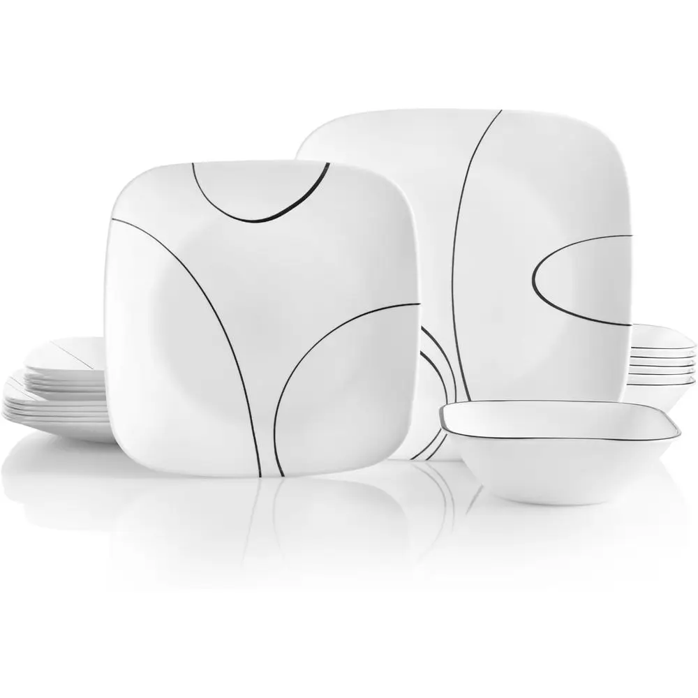 18-Piece Service or 6 Dinnerware Set Triple Layer Glass and Chip Resistant, Lightweight Square Plates and Bowls Set, Simple Line
18-Piece Service or 6 Dinnerware Set Triple Layer Glass and Chip Resistant, Lightweight Square Plates and Bowls Set, Simple Line