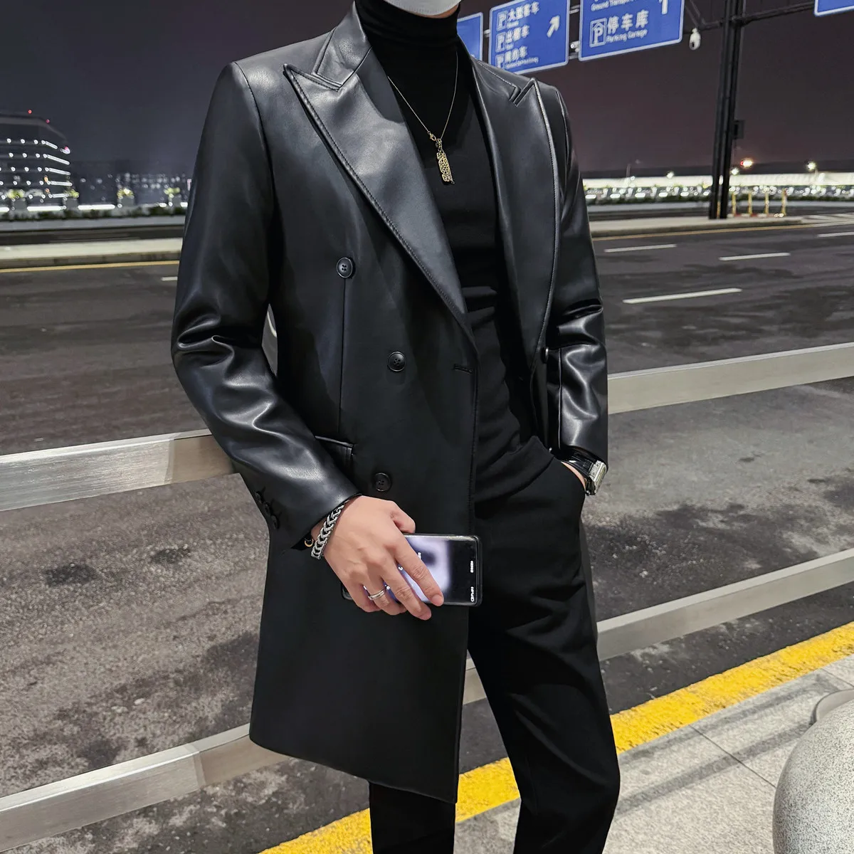 British Style Quality PU Leather Long Style Blazer Jackets Men Fashion Double Breasted Slim Fit Men's Casual Blazers Black Sale
British Style Quality PU Leather Long Style Blazer Jackets Men Fashion Double Breasted Slim Fit Men's Casual Blazers Black Sale