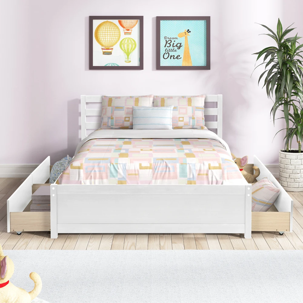 Full Size Wood Platform Bed Frame with 4 Storage Drawers and Headboard of White Color for All Ages
Full Size Wood Platform Bed Frame with 4 Storage Drawers and Headboard of White Color for All Ages