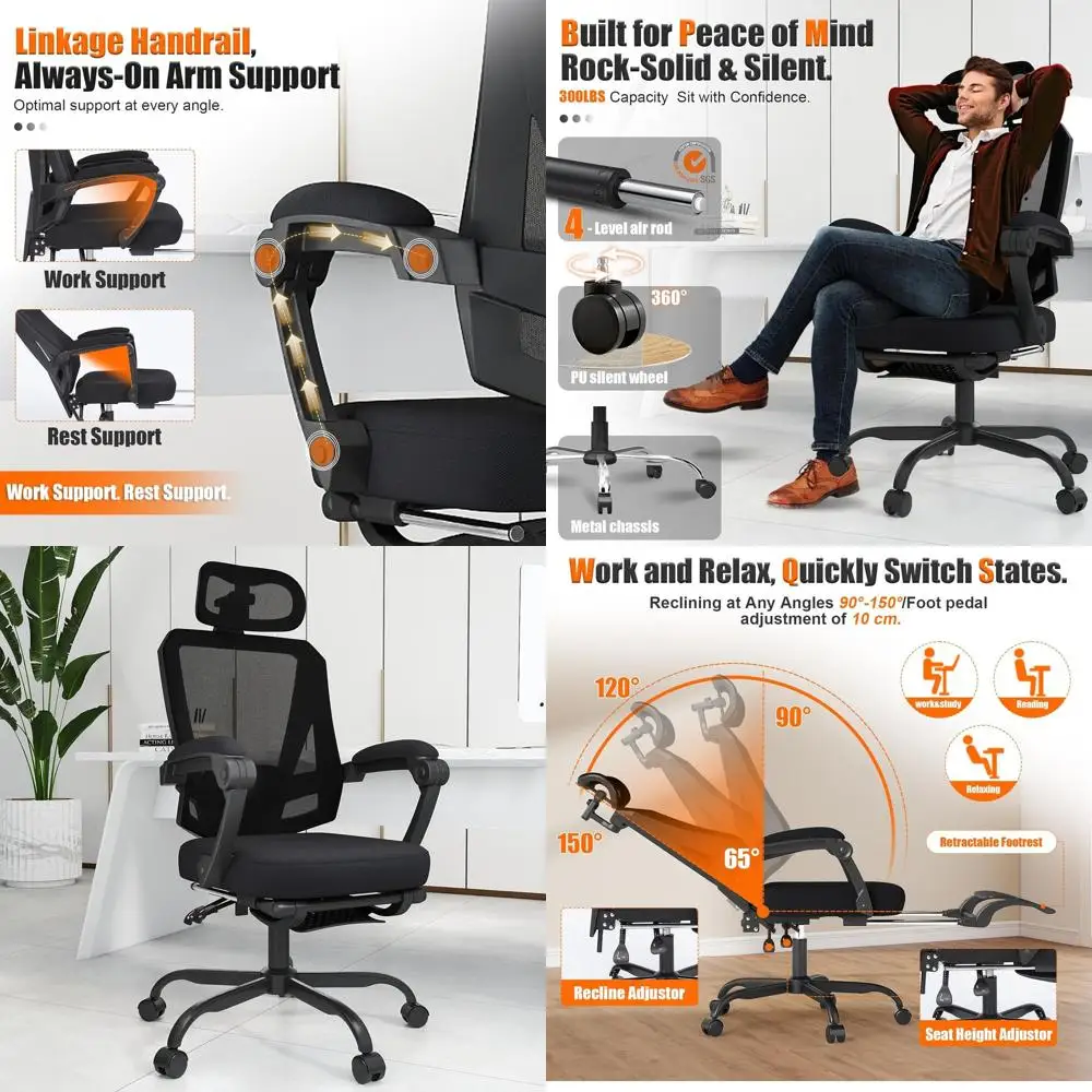 Ergonomic High-Back Mesh Office Chair with Footrest, Big & Tall Adjustable Swivel Chair for Home and Work, Lumbar Support
Ergonomic High-Back Mesh Office Chair with Footrest, Big & Tall Adjustable Swivel Chair for Home and Work, Lumbar Support