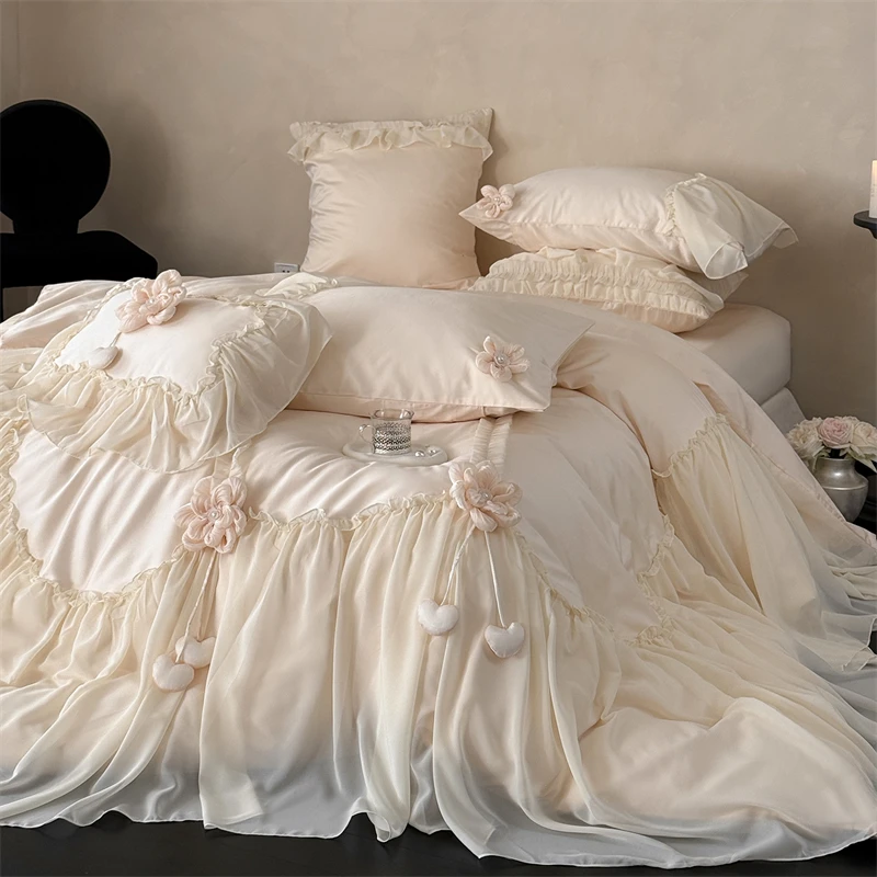 600TC Egyptian Cotton Princess Bedding Set Lace Ruffle Duvet Cover with Handmade Flower & Heart Pendant, Bed Sheet Pillowcases
600TC Egyptian Cotton Princess Bedding Set Lace Ruffle Duvet Cover with Handmade Flower & Heart Pendant, Bed Sheet Pillowcases