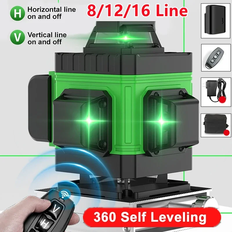 4D 8/12/16Line Professional 360°Self-leveling Horizontal and Vertical Remote Control Green Line Laser Level 2000mAh Battery
4D 8/12/16Line Professional 360°Self-leveling Horizontal and Vertical Remote Control Green Line Laser Level 2000mAh Battery