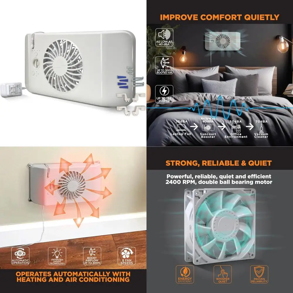 Ultra-Quiet 8-Speed Floor/Wall Register Booster Fan with Smart Technology and 6-Foot Power Cord for Enhanced Airflow and Comfort
Ultra-Quiet 8-Speed Floor/Wall Register Booster Fan with Smart Technology and 6-Foot Power Cord for Enhanced Airflow and Comfort