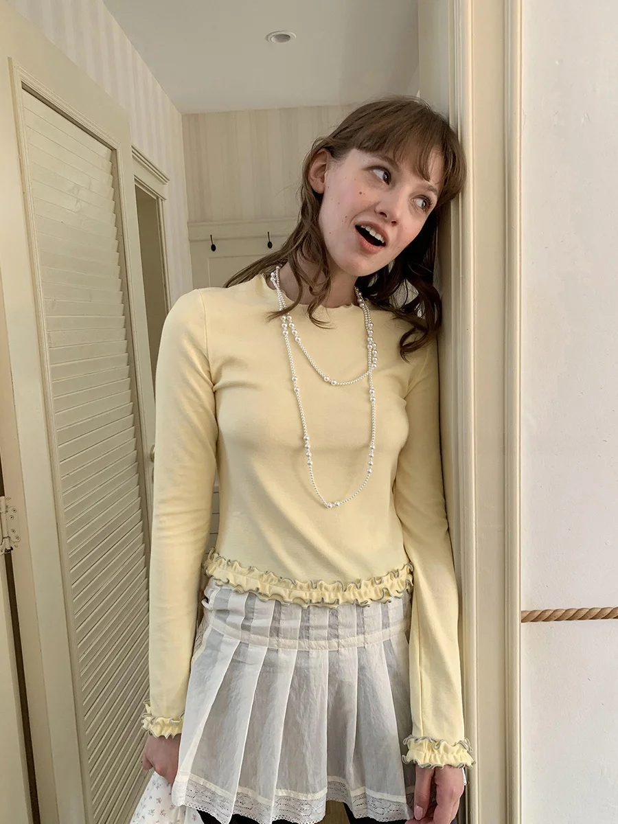 Sweet Cuffed Long Sve T-irt Women's Autumn Winter New Sle Slim Fit Inner Wear Base irt DKZ Straight Leg pe
Sweet Cuffed Long Sve T-irt Women's Autumn Winter New Sle Slim Fit Inner Wear Base irt DKZ Straight Leg pe