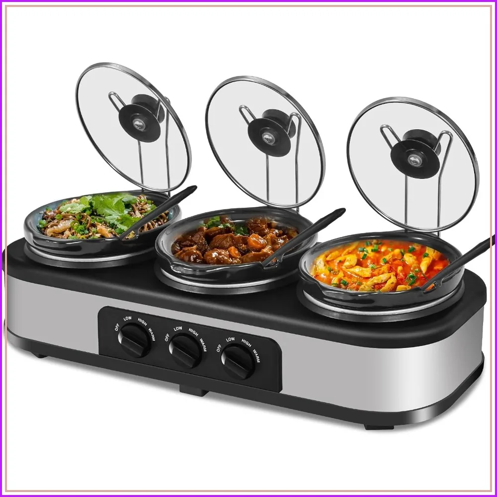 Triple Slow Cooker 3×1.5 QT Buffet Servers with Adjustable Temp, Stainless Steel, Ideal for Parties
Triple Slow Cooker 3×1.5 QT Buffet Servers with Adjustable Temp, Stainless Steel, Ideal for Parties