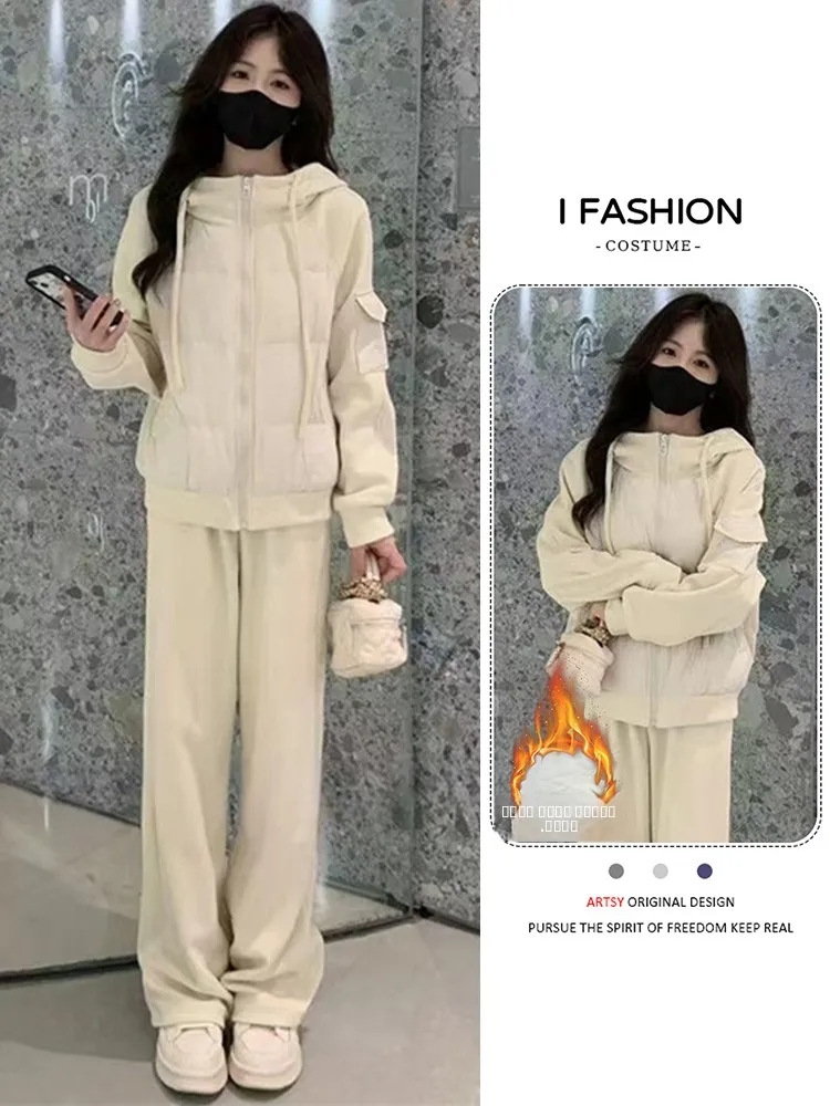 Женский модный теплый зимний костюм-двойка из хлопка с начесом: брюки и куртка, с высокой талией, облегающий, повседневный стиль
Женский модный теплый зимний костюм-двойка из хлопка с начесом: брюки и куртка, с высокой талией, облегающий, повседневный стиль