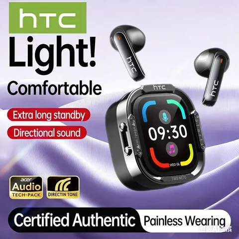 HTC NE70 Bluetooth Earphones Touch Screen TWS in-Ear Wireless Headphones AI Translator Noise Reduction Earbuds Game Heatset