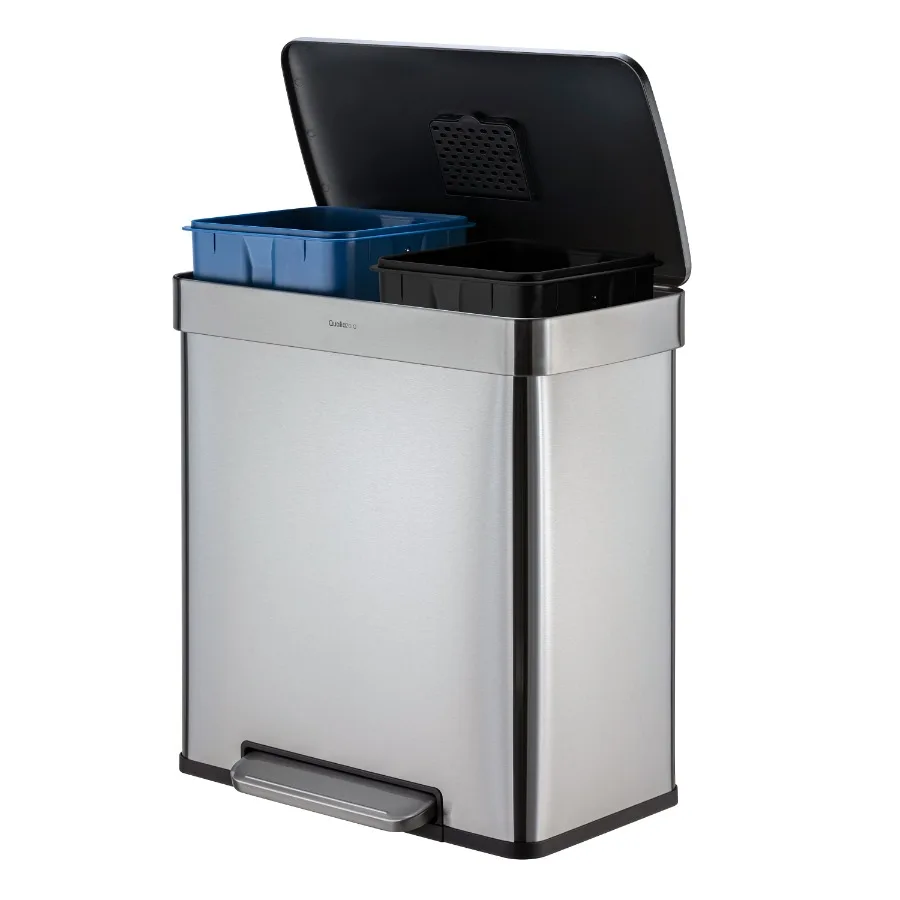 Kitchen Trash Can 16 Gallon Stainless Steel Step Dual Compartment Reclcying Garbage Bin with Soft Close Lid Silver
Kitchen Trash Can 16 Gallon Stainless Steel Step Dual Compartment Reclcying Garbage Bin with Soft Close Lid Silver