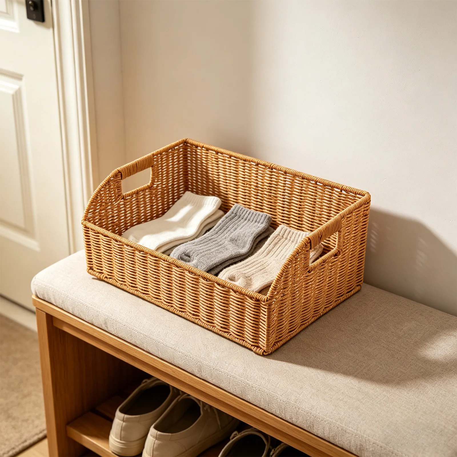 Imitation Rattan Rectangle Storage Basket with Slant Design Magazine File Holder Tabletop Organizer for Books Documents
Imitation Rattan Rectangle Storage Basket with Slant Design Magazine File Holder Tabletop Organizer for Books Documents