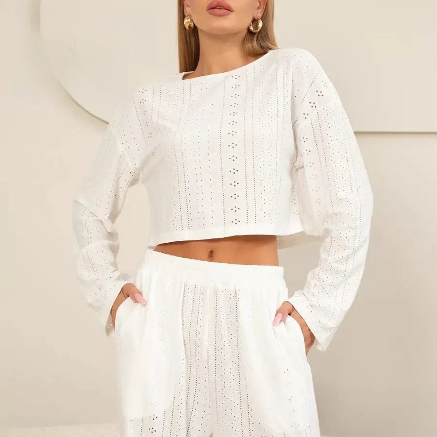 2025 Spring and Autumn New Women's Pajamas Hollow Jacquard Long Sleeve Pants Fashion Home Clothes
2025 Spring and Autumn New Women's Pajamas Hollow Jacquard Long Sleeve Pants Fashion Home Clothes