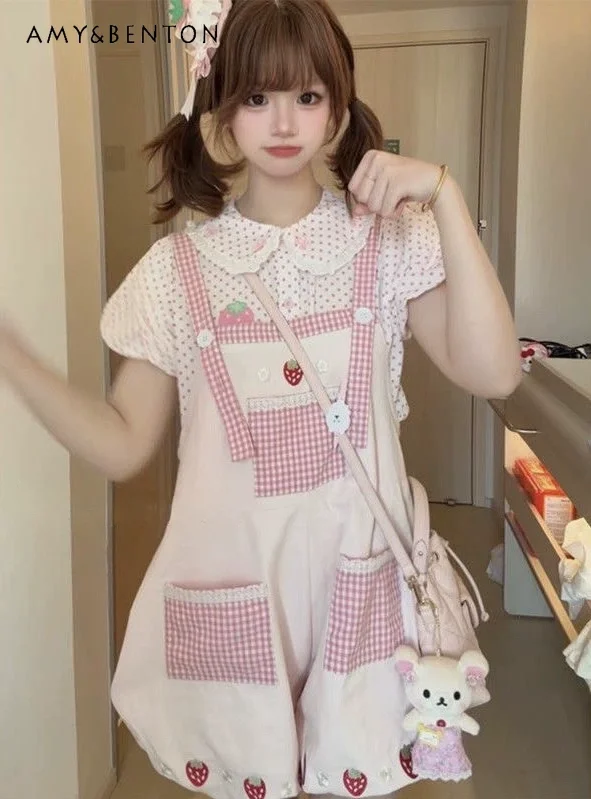 Sweet Big Girls Summer New Short-sleeve Top 2pcs Set Kids Cute Strawberry Polka Dot Print Doll Collar Shirt and Ruffle Overall
Sweet Big Girls Summer New Short-sleeve Top 2pcs Set Kids Cute Strawberry Polka Dot Print Doll Collar Shirt and Ruffle Overall