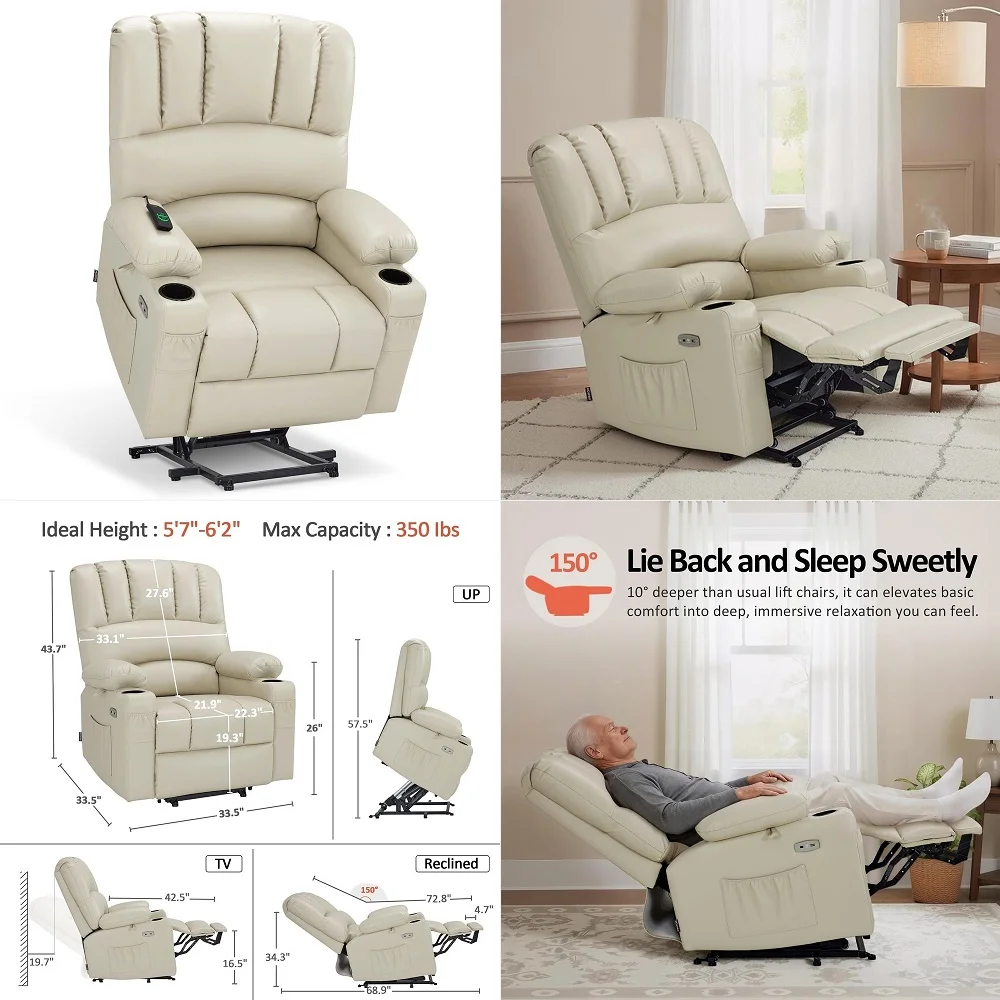 Power Lift Recliner Chair for Elderly, Lift Chair with Heat and Massage, USB ampType C Ports, Cup Holders, Faux Leather 7095 Me
Power Lift Recliner Chair for Elderly, Lift Chair with Heat and Massage, USB ampType C Ports, Cup Holders, Faux Leather 7095 Me