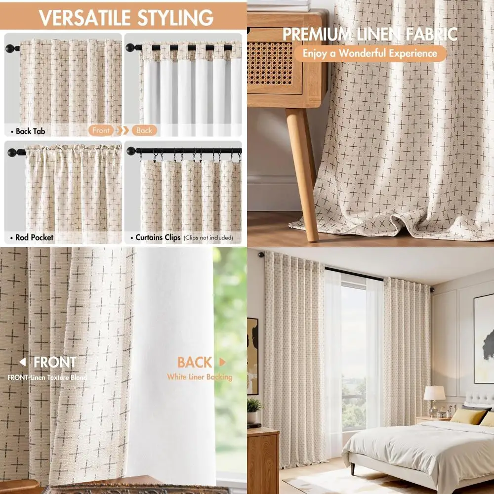 Geometric Patterned Linen Curtains, Thick Woven Farmhouse Style, Beige, 52x108, 2 Panels
Geometric Patterned Linen Curtains, Thick Woven Farmhouse Style, Beige, 52x108, 2 Panels
