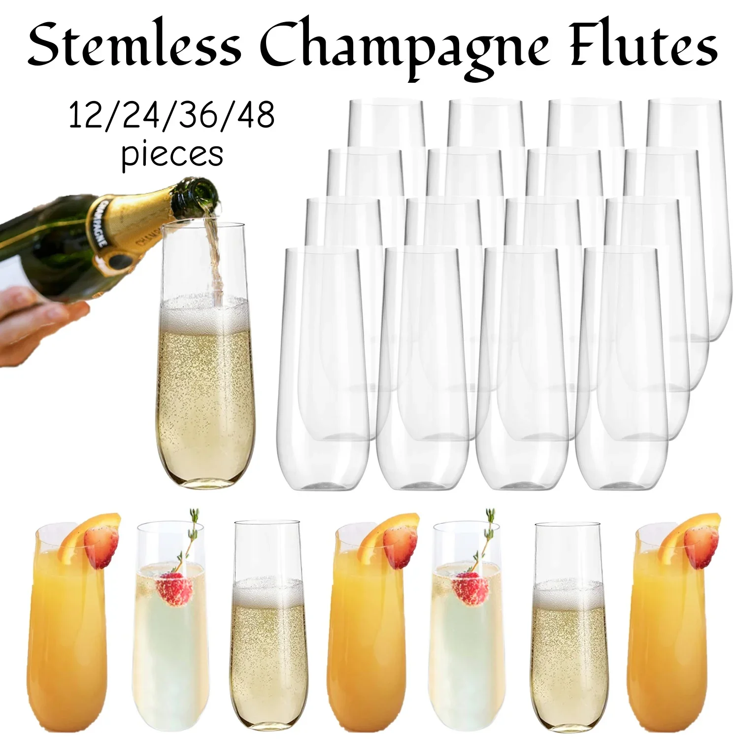 12-48Pcs Plastic Champagne Flutes 9Oz Stemless Plastic Champagne Glasses Shatterproof Disposable for Mimosa Bar Wedding Toasting
12-48Pcs Plastic Champagne Flutes 9Oz Stemless Plastic Champagne Glasses Shatterproof Disposable for Mimosa Bar Wedding Toasting