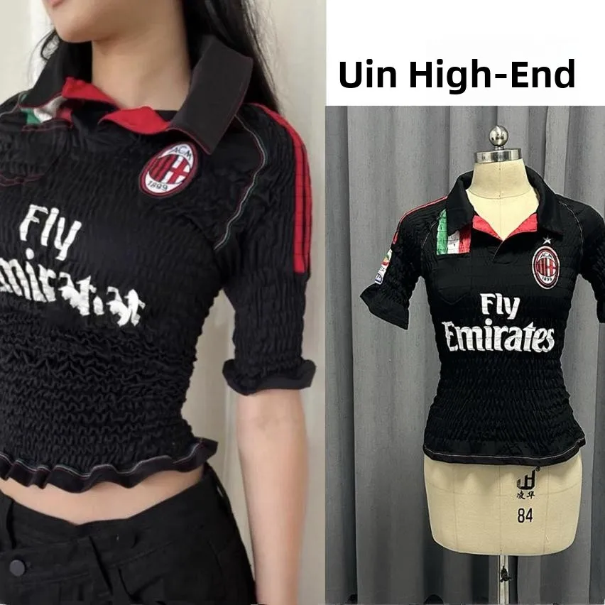Uin High-End Summer New Retro Letter Print Pleated Design Slim Fit Cuffed Collared Soccer Jersey T-irt Trendy Women's Top
Uin High-End Summer New Retro Letter Print Pleated Design Slim Fit Cuffed Collared Soccer Jersey T-irt Trendy Women's Top