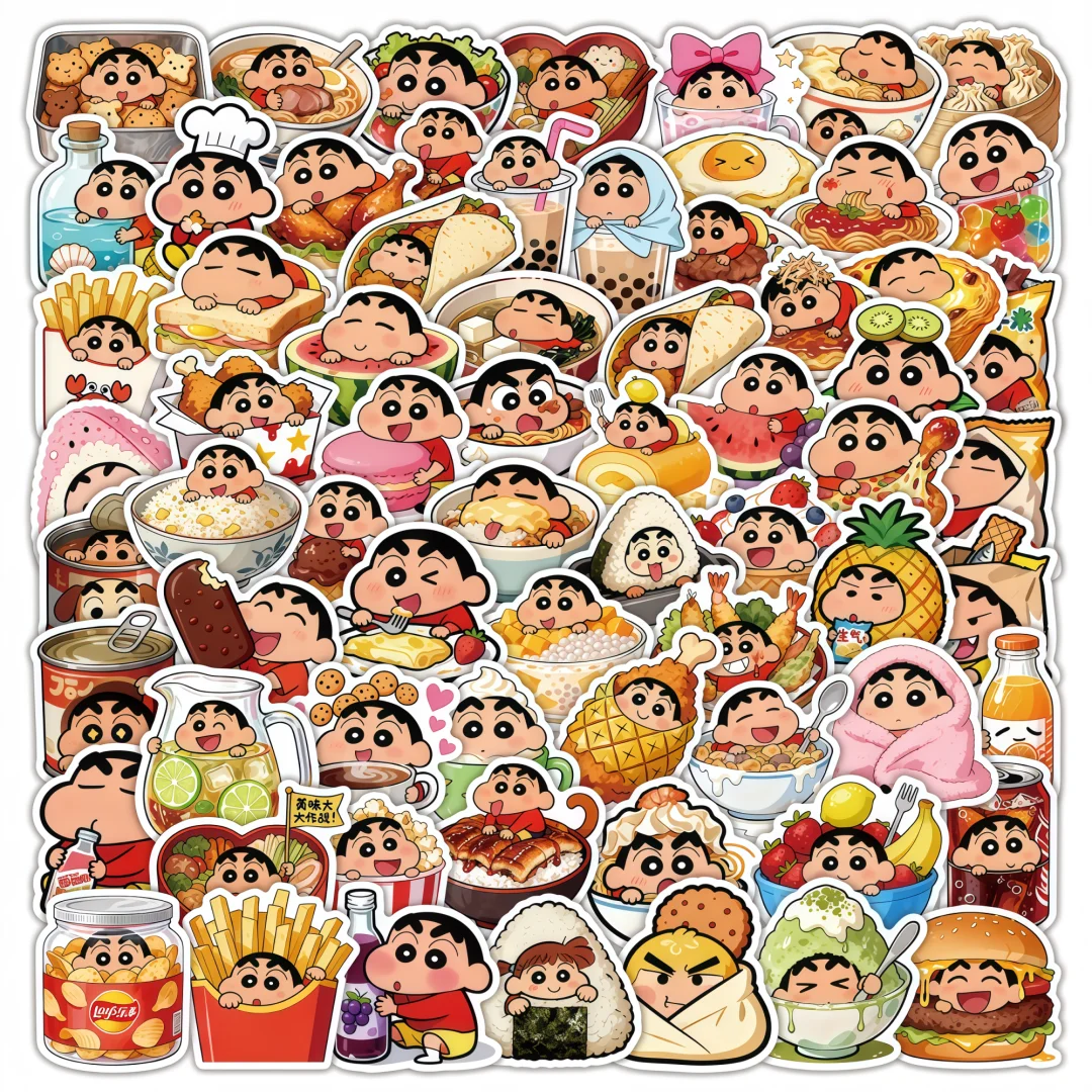 68PCS Crayon Shin-chan Food Stickers Cute Anime Character Stickers for DIY Phone Cases, Notebooks, Luggage, and Stationery
68PCS Crayon Shin-chan Food Stickers Cute Anime Character Stickers for DIY Phone Cases, Notebooks, Luggage, and Stationery