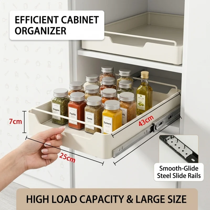 Pull-out Kitchen Storage Rack with Slide Rails Drawer Type Storage Tray Spice Box Organizer for Cabinet Shelf Space Saving Tools
Pull-out Kitchen Storage Rack with Slide Rails Drawer Type Storage Tray Spice Box Organizer for Cabinet Shelf Space Saving Tools