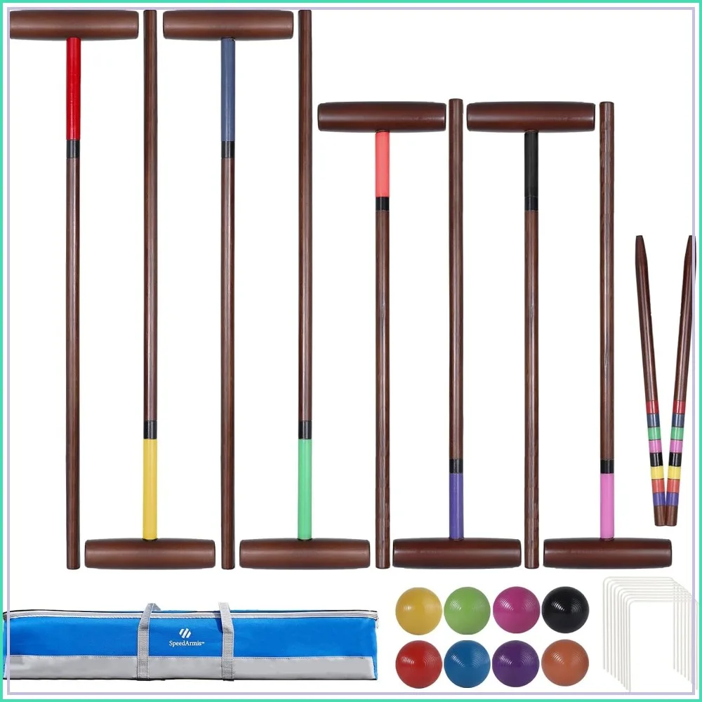 8 Players Croquet Set with Regulation Size Rubber Wood Mallets, Colored Balls, Wickets, End Stakes and Bag - Lawn Backyard Game for Teens/Adults/Family
8 Players Croquet Set with Regulation Size Rubber Wood Mallets, Colored Balls, Wickets, End Stakes and Bag - Lawn Backyard Game for Teens/Adults/Family