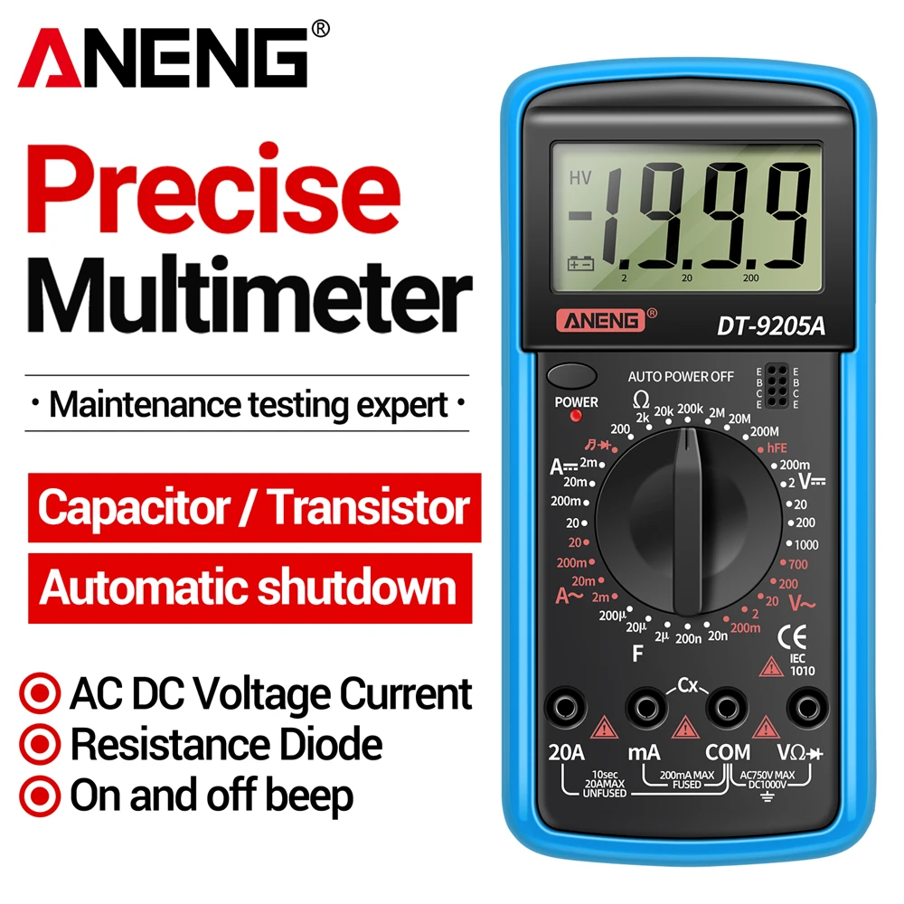 Profesional Digital Multimeter AC/DC Voltage Current Test ANENG Capacitance NCV Resistance Ohm Electrical Test Meter Tools
Profesional Digital Multimeter AC/DC Voltage Current Test ANENG Capacitance NCV Resistance Ohm Electrical Test Meter Tools