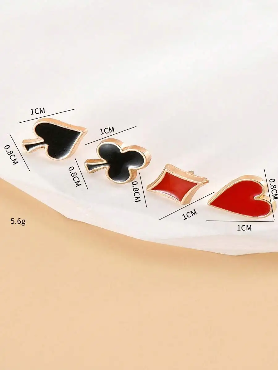 4pcs Set Heart And Playing Card Stud Earrings For Women
4pcs Set Heart And Playing Card Stud Earrings For Women