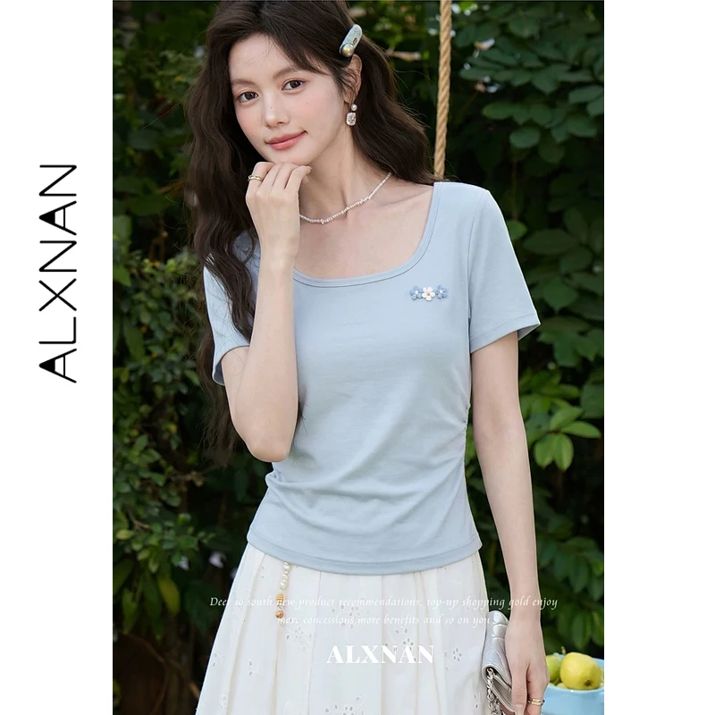 ALXNAN Light Blue Women T-shirt 2026 Summer Slim-fit Cropped Regular Shoulder Tops Elegant Short Sleeve T-shirts Ladies L65750A
ALXNAN Light Blue Women T-shirt 2026 Summer Slim-fit Cropped Regular Shoulder Tops Elegant Short Sleeve T-shirts Ladies L65750A
