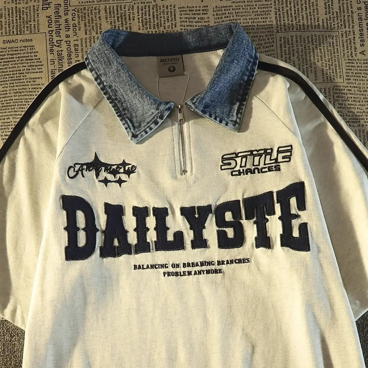 100% cotton American denim polo collar half-zip short-sleeved T-shirt womens street style trendy versatile loose top y2k ins emo
100% cotton American denim polo collar half-zip short-sleeved T-shirt womens street style trendy versatile loose top y2k ins emo