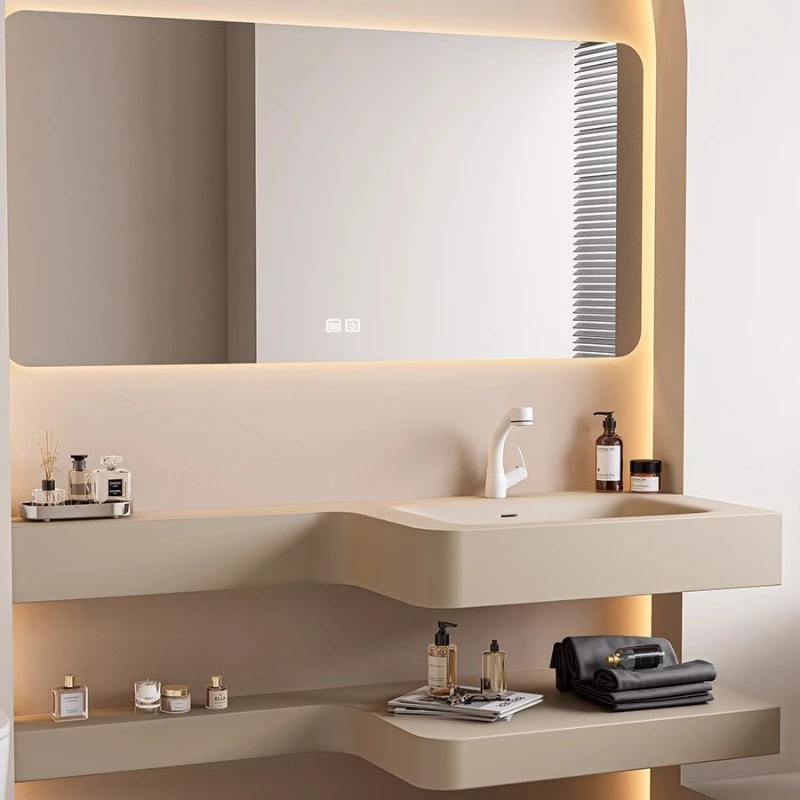 Milk tea plug integrated basin hanging smart bathroom cabinet combined bathroom washstand
Milk tea plug integrated basin hanging smart bathroom cabinet combined bathroom washstand