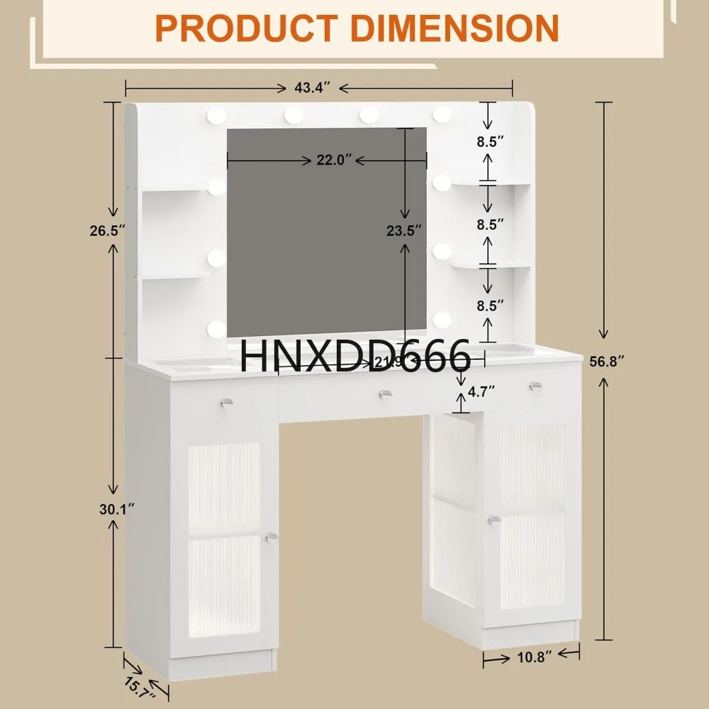 Makeup Vanity with Glass Top, White Vanity Desk with Mirror and Lights, Big Vanity with Drawers
Makeup Vanity with Glass Top, White Vanity Desk with Mirror and Lights, Big Vanity with Drawers