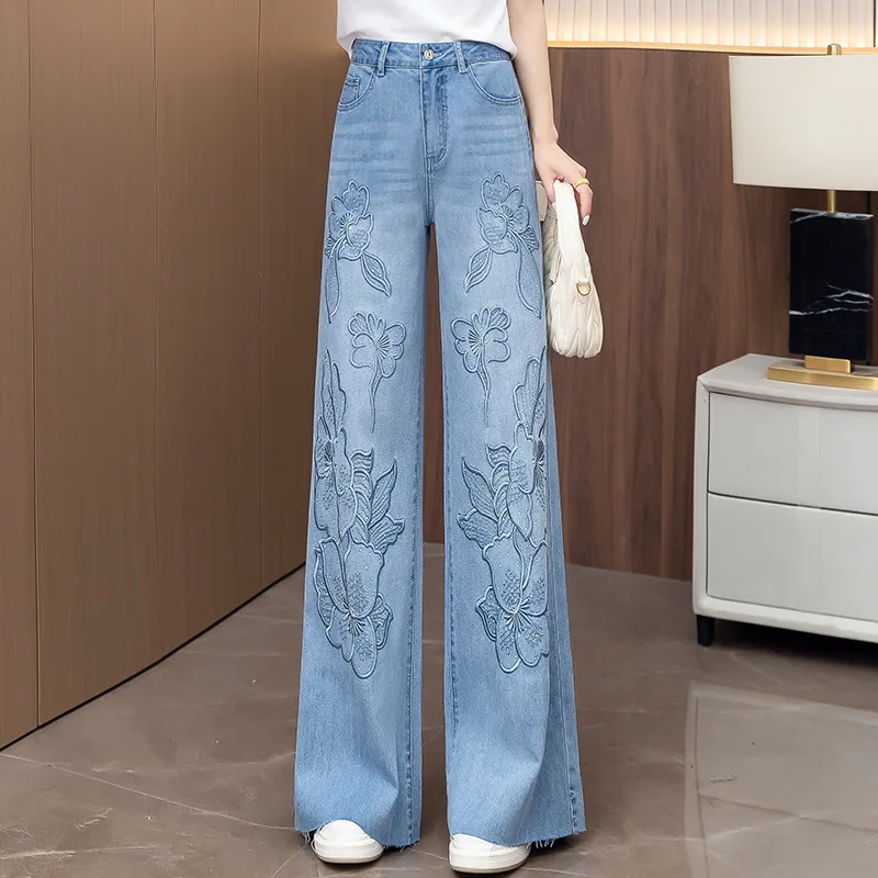 High-end Embroidered Wide-leg Jeans for Women, Autumn High-waisted Loose Rhinestone Straight Pants
High-end Embroidered Wide-leg Jeans for Women, Autumn High-waisted Loose Rhinestone Straight Pants