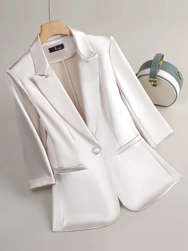 Elegant Acetate Satin Suit Jacket Women's Summer New Style Seven-Quarter Sleeve Ladies' Blouse Top Fashion Commute Style
Elegant Acetate Satin Suit Jacket Women's Summer New Style Seven-Quarter Sleeve Ladies' Blouse Top Fashion Commute Style