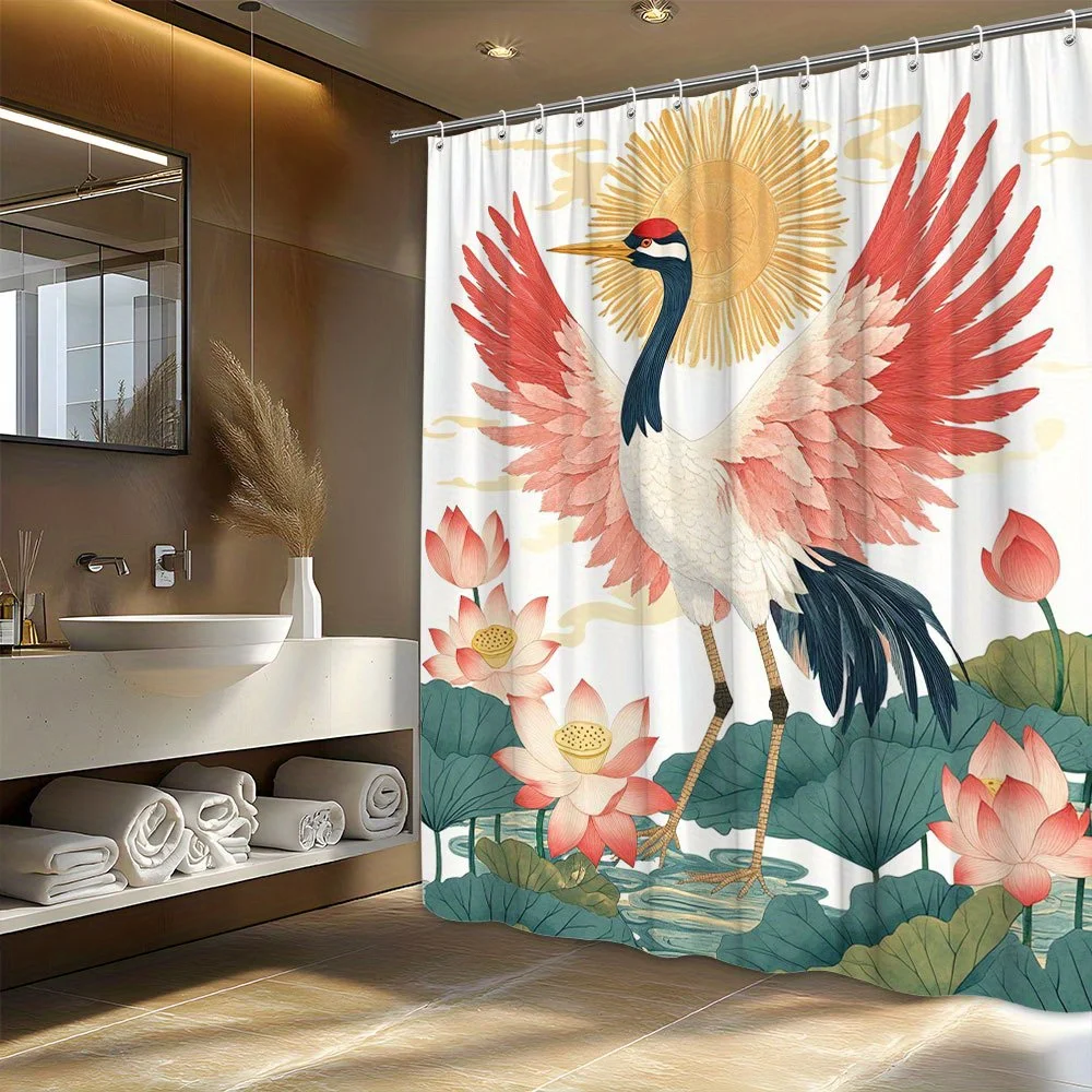 1 шт. Элегантный журавль и занавеска для душа с цветочным принтом лотоса — мягкий полиэстер, 70x70 дюймов, азиатский художественный стиль с изящной красной короной
1 шт. Элегантный журавль и занавеска для душа с цветочным принтом лотоса — мягкий полиэстер, 70x70 дюймов, азиатский художественный стиль с изящной красной короной