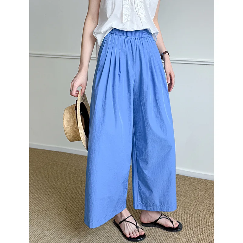 Women Pleated Wide Leg Pant Summer Elastic High Waist Loose Solid Color Casual Ankle-length Pants
Women Pleated Wide Leg Pant Summer Elastic High Waist Loose Solid Color Casual Ankle-length Pants