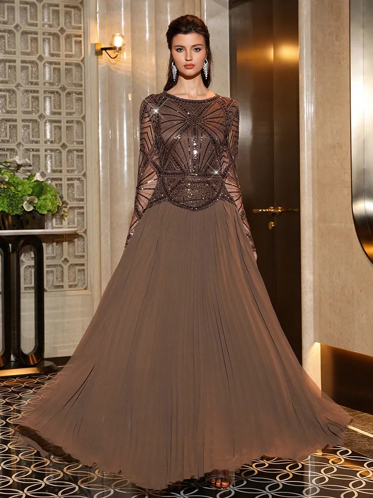 TOLEEN New Elegant Women's Long Sleeve Beaded Detail Formal Dress, Suitable For Formal, Parties, Brown Dress With Party Wedding
TOLEEN New Elegant Women's Long Sleeve Beaded Detail Formal Dress, Suitable For Formal, Parties, Brown Dress With Party Wedding