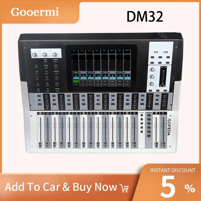 Профессиональный цифровой микшер Gooermi DM32, 32-канальная аудиоконсоль для диджеев, звуковая панель с USB-входом для записи на ПК, питание 48В.
Профессиональный цифровой микшер Gooermi DM32, 32-канальная аудиоконсоль для диджеев, звуковая панель с USB-входом для записи на ПК, питание 48В.