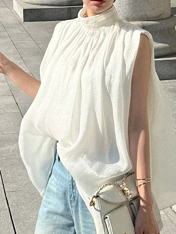 Ele Stand Collar Pleated Loose Women's irt Svel Korean Sle Versatile Summer Top Faionable Casual Blouse
Ele Stand Collar Pleated Loose Women's irt Svel Korean Sle Versatile Summer Top Faionable Casual Blouse