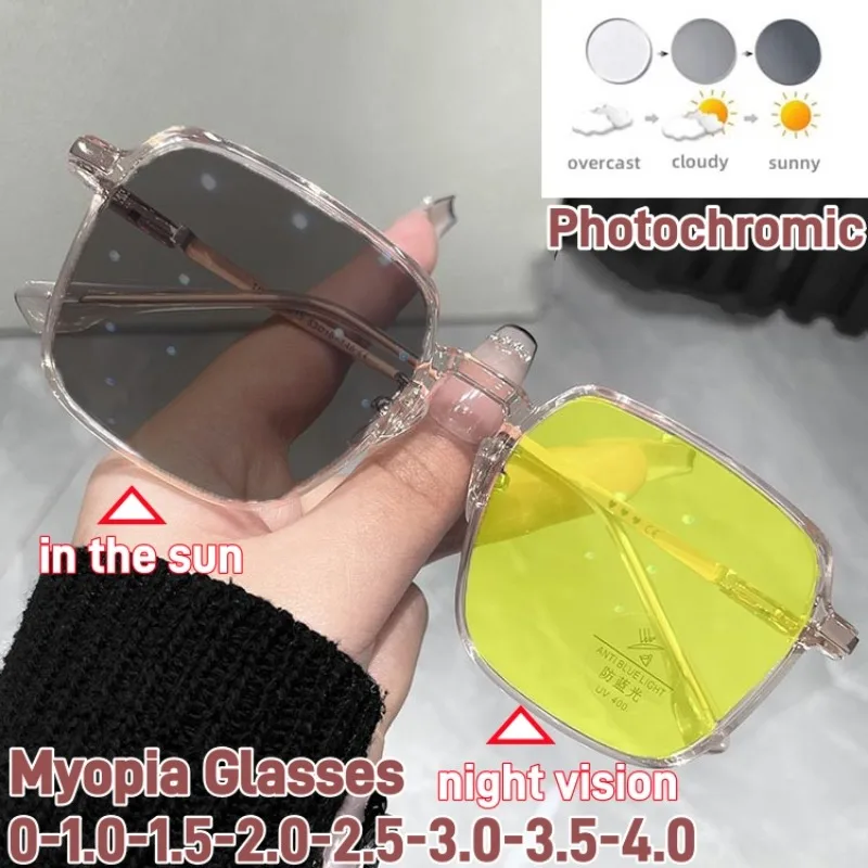 Stylish Large Frame Photochromic Myopia Glasses for Women Anti Blue Light Color Changing Night Vision Near Sight Eyeglasses -4.0
Stylish Large Frame Photochromic Myopia Glasses for Women Anti Blue Light Color Changing Night Vision Near Sight Eyeglasses -4.0