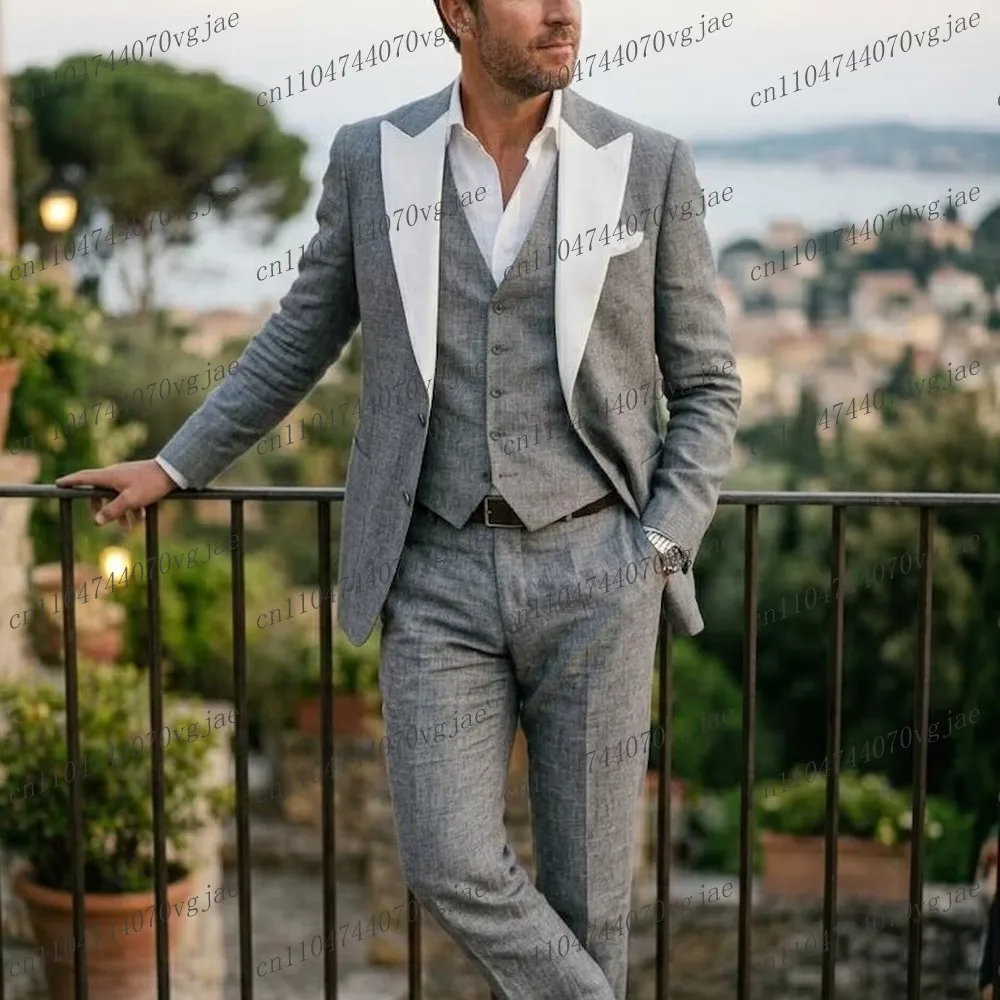 Breathable Linen Summer White Collar Grey Men Suit Wedding Party Groom Business Male Tuxedos 3 Piece Set Jacket Vest Pants
Breathable Linen Summer White Collar Grey Men Suit Wedding Party Groom Business Male Tuxedos 3 Piece Set Jacket Vest Pants