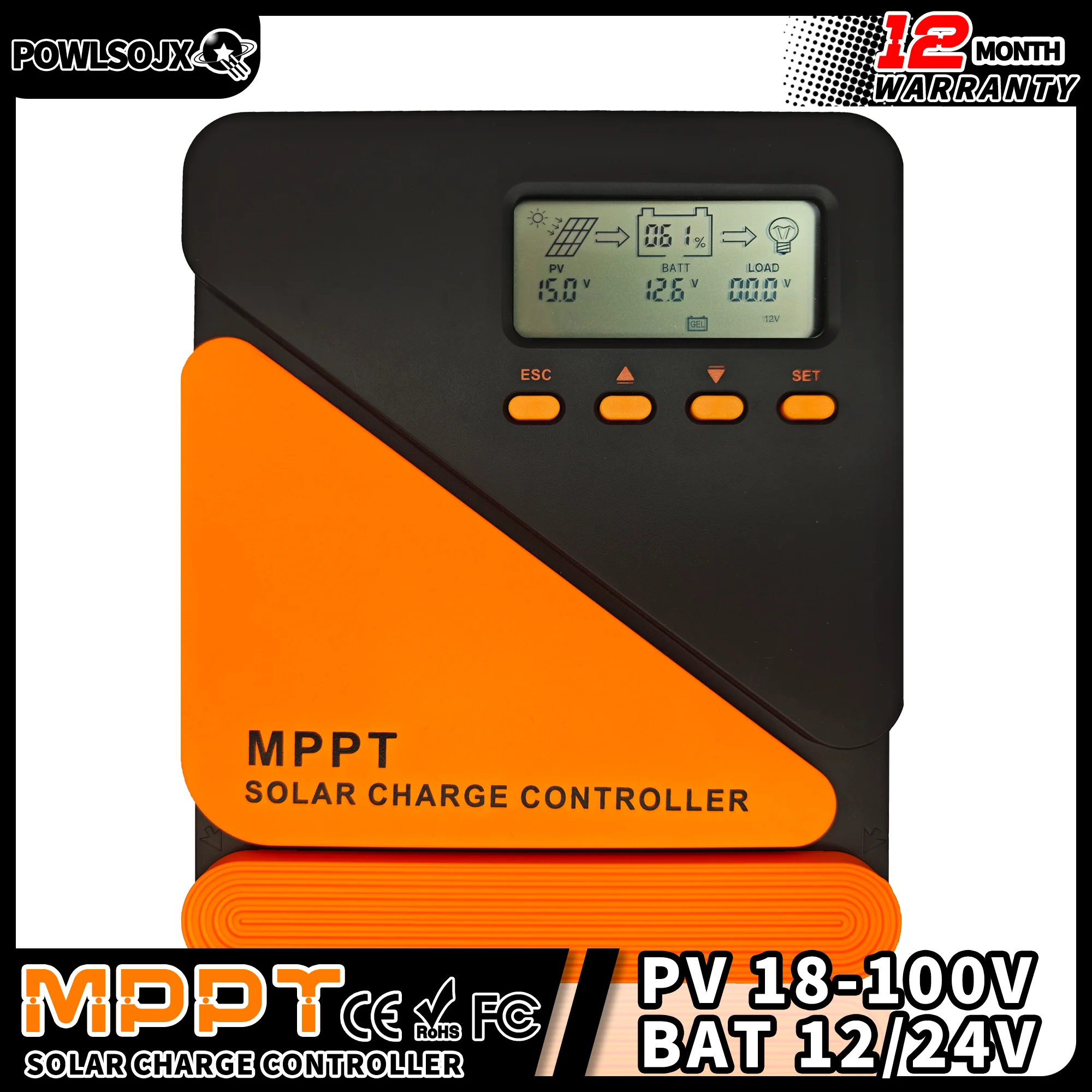 POWLSOJX MPPT 60A 40A Solar Charge Controller 12V 24V Auto Lead Aacid Lithium LiFePO4 Battery PV Charger LCD USB Regulator
POWLSOJX MPPT 60A 40A Solar Charge Controller 12V 24V Auto Lead Aacid Lithium LiFePO4 Battery PV Charger LCD USB Regulator
