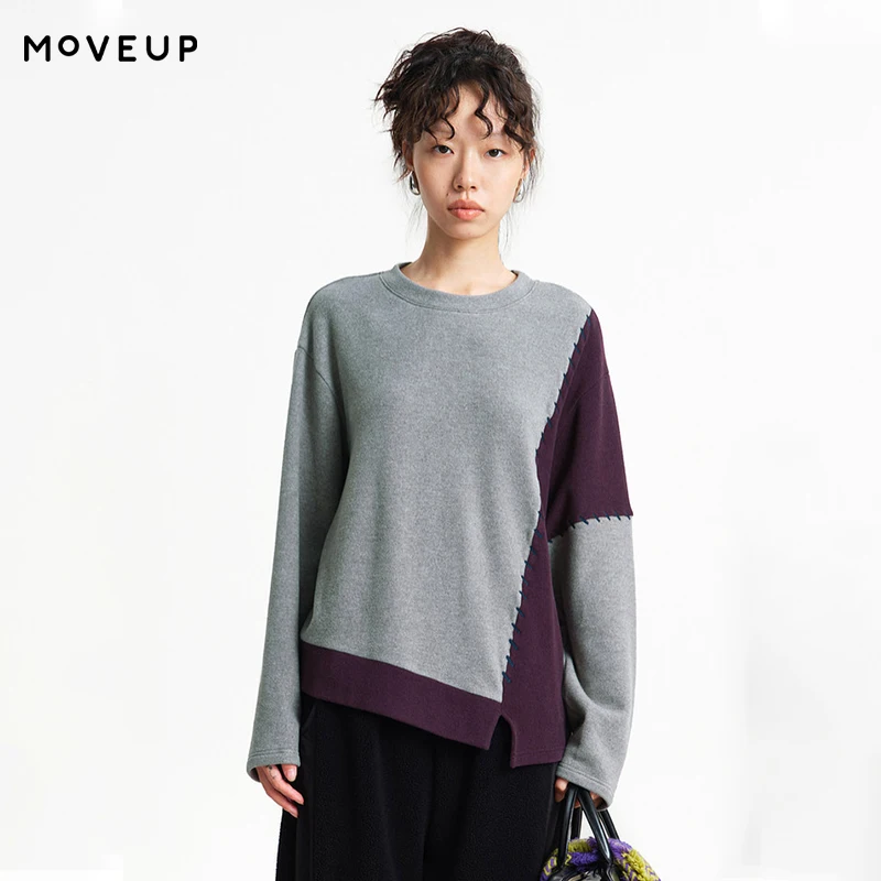 MOVEUP Long Sleeved Round Neck T-Shirt Design Winter Contrasting Color Personality Splicing Split Hem Top For Women 3EWD10588
MOVEUP Long Sleeved Round Neck T-Shirt Design Winter Contrasting Color Personality Splicing Split Hem Top For Women 3EWD10588