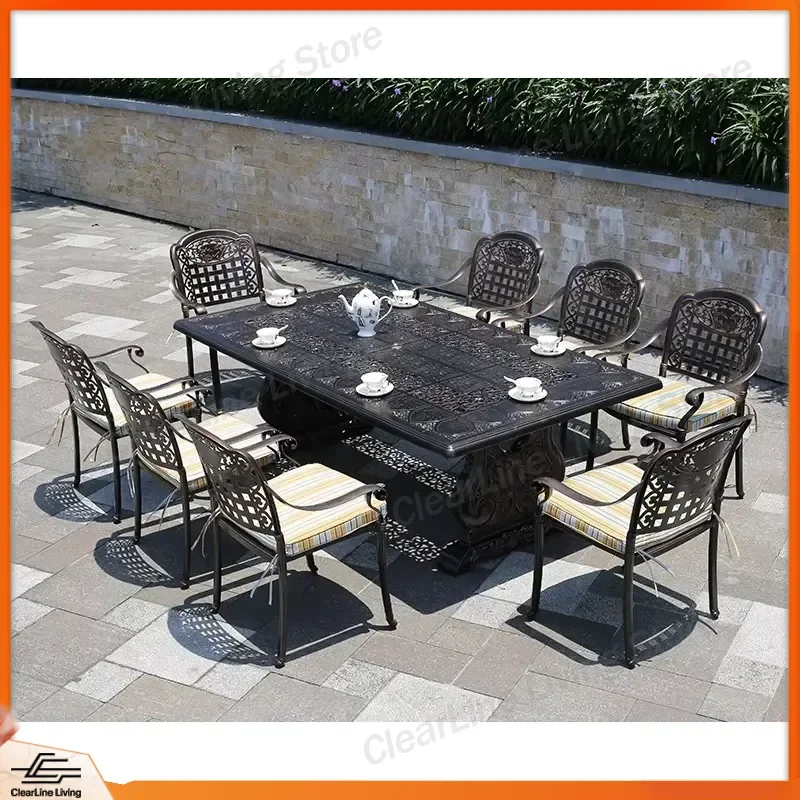 Outdoor Dining Set with Cast Aluminum Table and 6 Chairs BBQ Table Garden Furniture Patio Set Heavy Duty Weather Resistant
Outdoor Dining Set with Cast Aluminum Table and 6 Chairs BBQ Table Garden Furniture Patio Set Heavy Duty Weather Resistant