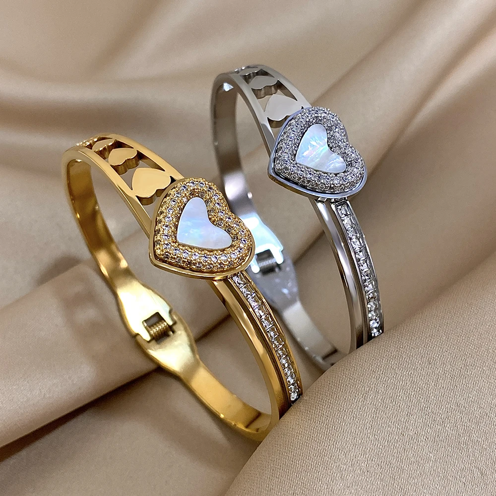 Hollow Heart Stainless Steel Bangle Bracelet with Rhinestones for Women Cuff Fashion Waterproof Stackable Daily Wear Jewelry
Hollow Heart Stainless Steel Bangle Bracelet with Rhinestones for Women Cuff Fashion Waterproof Stackable Daily Wear Jewelry