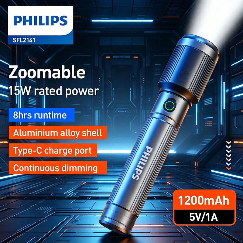 Philips 2141 Zoom Flashlight Four Modes of Infinite Dimming Strong Light Flashlight Rechargeable Outdoor Camping Emergency Light
Philips 2141 Zoom Flashlight Four Modes of Infinite Dimming Strong Light Flashlight Rechargeable Outdoor Camping Emergency Light