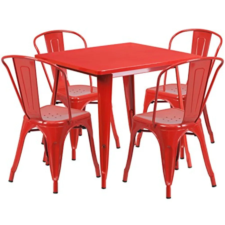 Commercial Grade 31.5 Square Red Metal Indoor-Outdoor Table Set with 4 Stack Chairs Durable Outdoor-Ready Design for High-Traff
Commercial Grade 31.5 Square Red Metal Indoor-Outdoor Table Set with 4 Stack Chairs Durable Outdoor-Ready Design for High-Traff