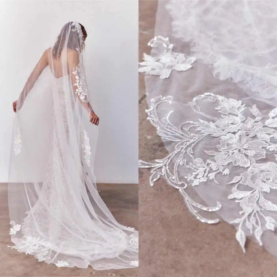 Simple Appliques Lace Wedding Veil Sequins Cathedral Length One Layer Bridal Veils Cut Edge For Bride Veil Customized
Simple Appliques Lace Wedding Veil Sequins Cathedral Length One Layer Bridal Veils Cut Edge For Bride Veil Customized