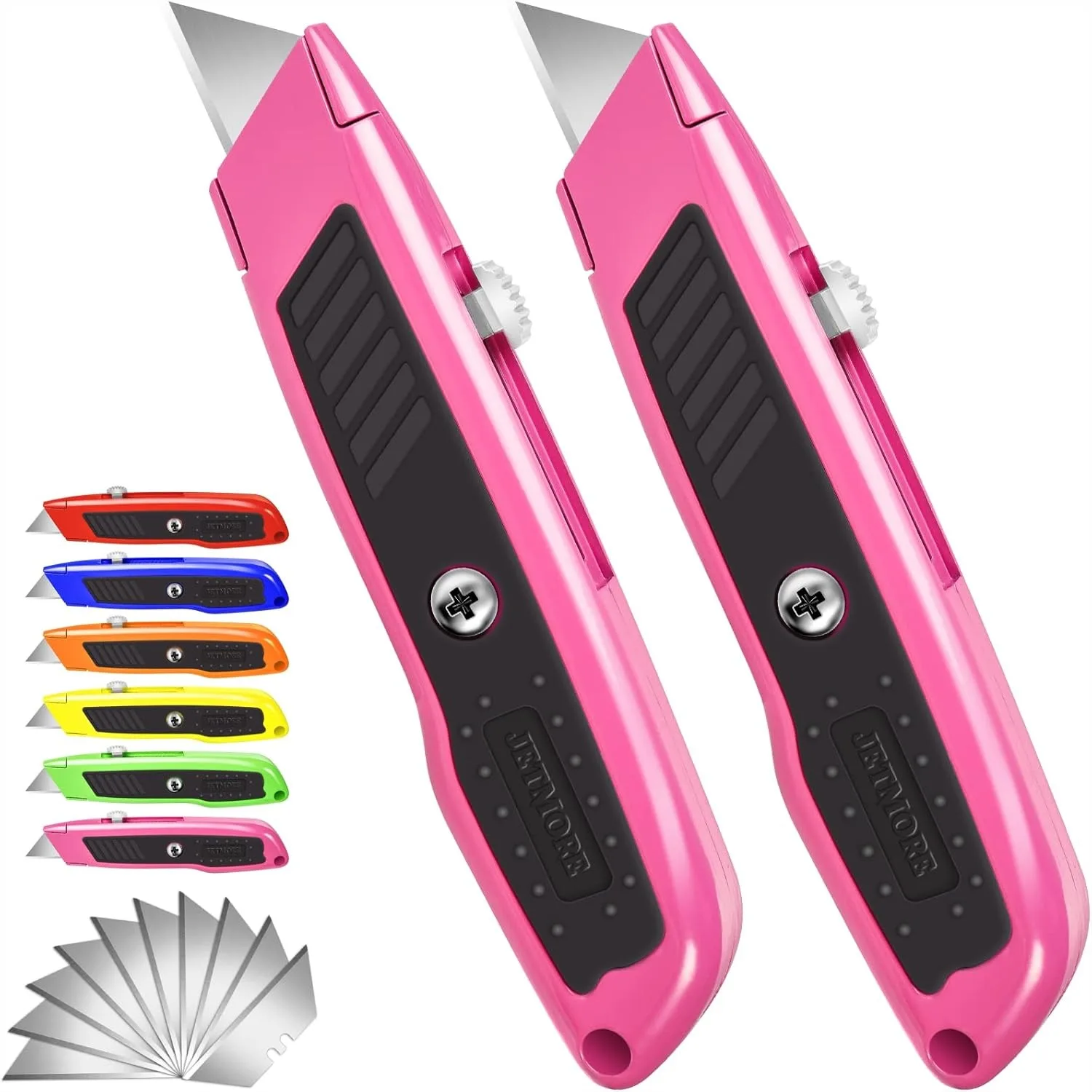 2 Pack Pink Box Cutter Retractable Utility Knife with 10 SK5 Blades, Durable Razor Knife for Cardboard, Paper, and Home Office
2 Pack Pink Box Cutter Retractable Utility Knife with 10 SK5 Blades, Durable Razor Knife for Cardboard, Paper, and Home Office