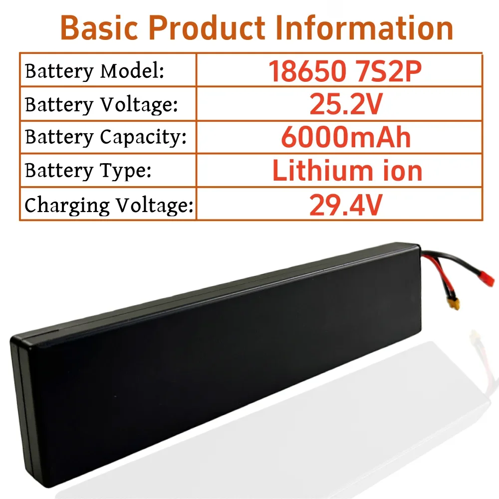 7S2P 25.2V 6000mAh 18650 Lithium-ion Rechargeable Battery Pack 151.2Wh For 29.4V Electric Scooter Battery
7S2P 25.2V 6000mAh 18650 Lithium-ion Rechargeable Battery Pack 151.2Wh For 29.4V Electric Scooter Battery